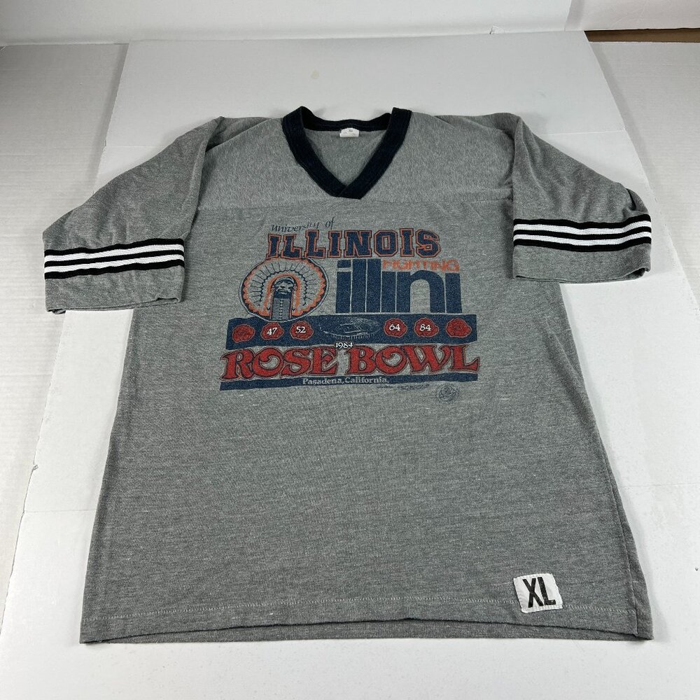 VTG 1984 Rose Bowl Illinois Fighting Illini Shirt Small Grey Single Stitch Tee